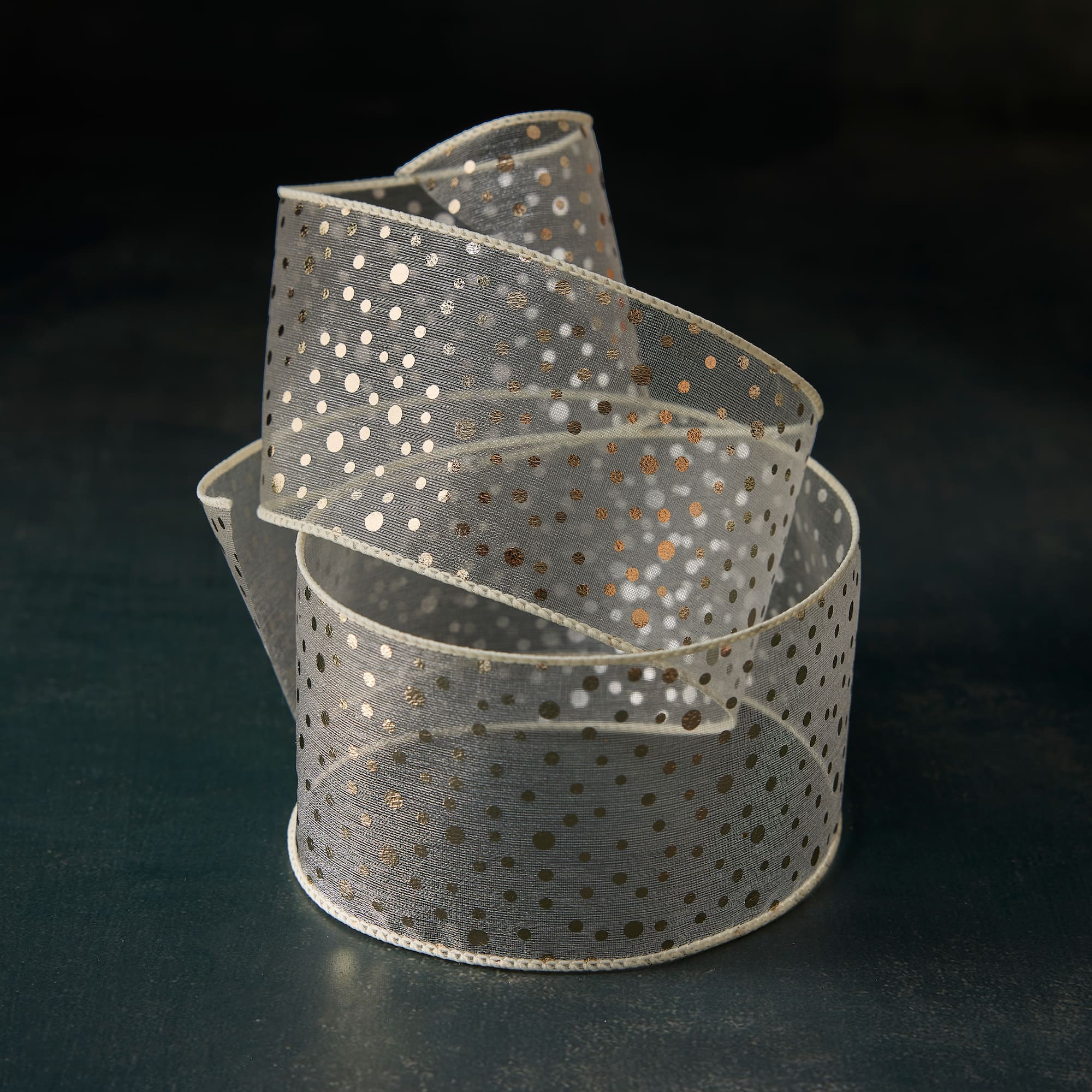 2.5" x 3yd. Sheer Wired Gold Dotted Ribbon by Celebrate It™ Classic